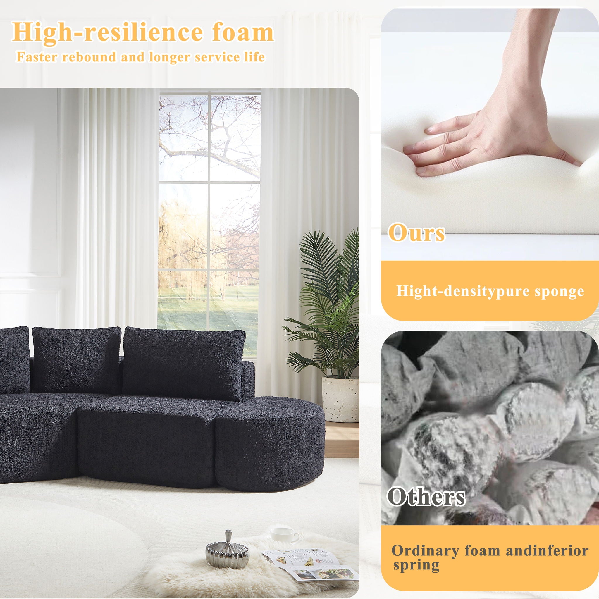 V - Shaped Modular Sofa Set With 3 Pillow