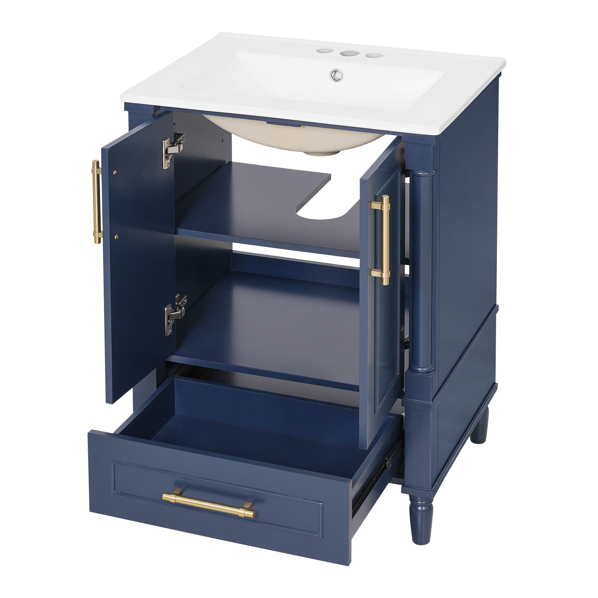 Bathroom Vanity With Ornate French Cylinder Legs, Soft Close Drawer