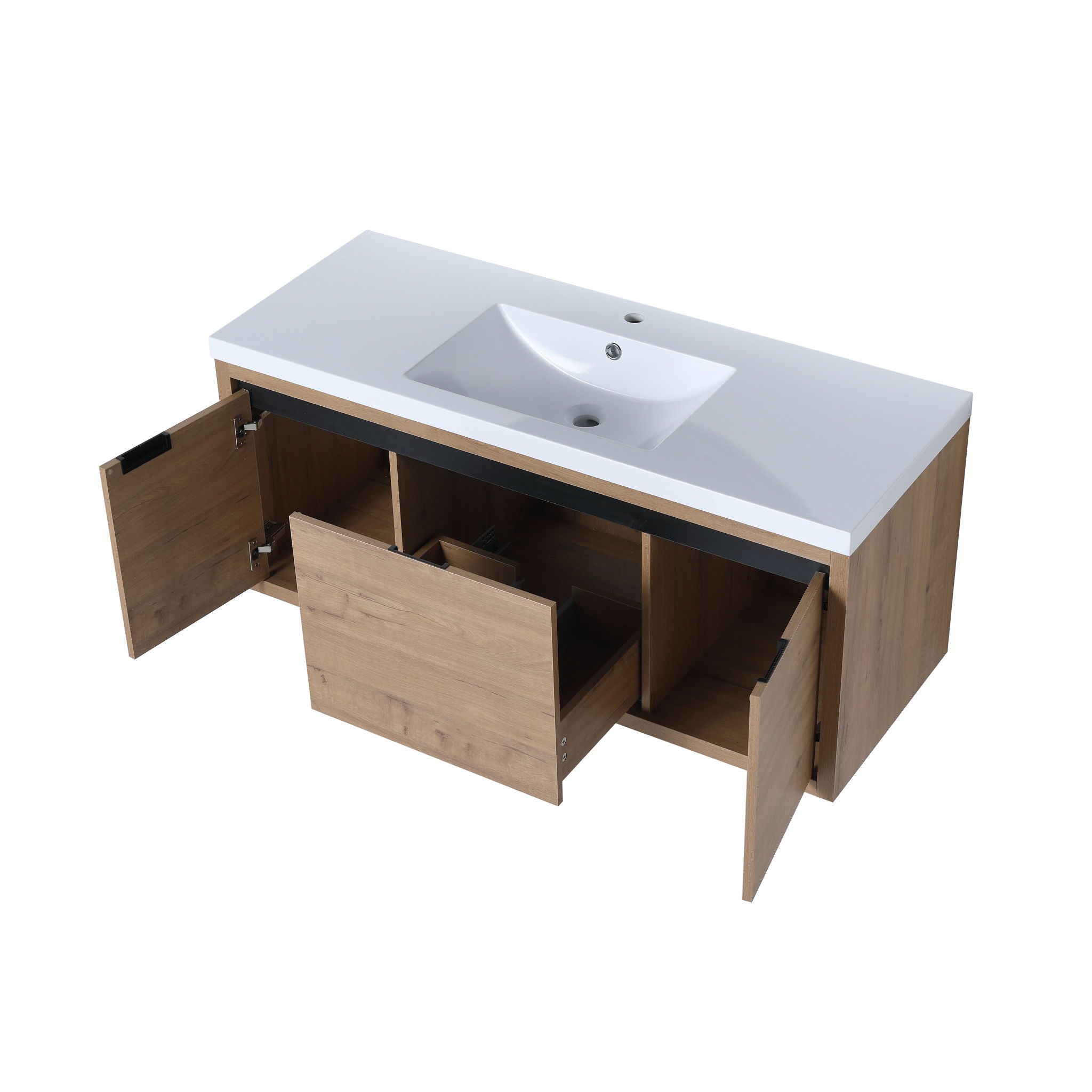 Modern Floating Bathroom Vanity Cabinet With Resin Sink Soft Close Doors And Drawer - Imitative Oak