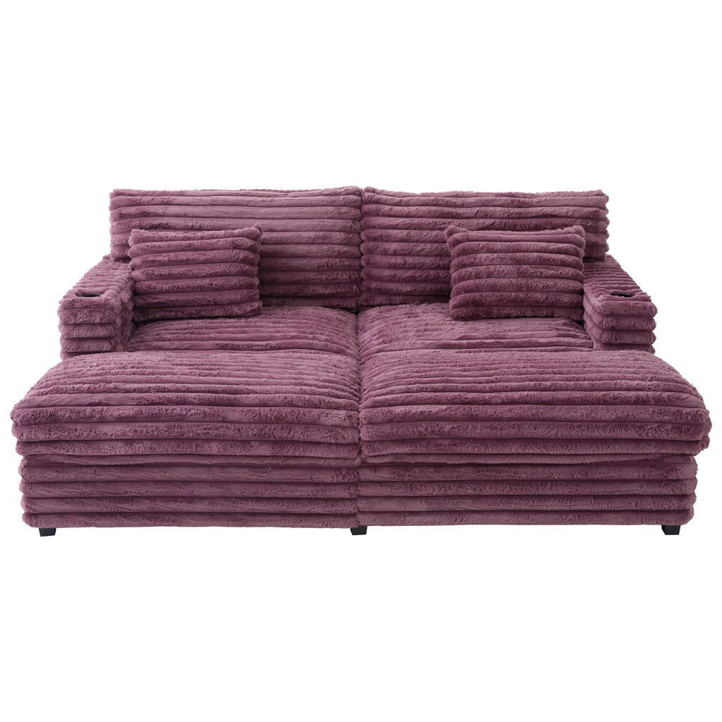Oversized Double Chaise Lounge Sofa With USB Ports And Cup Holders
