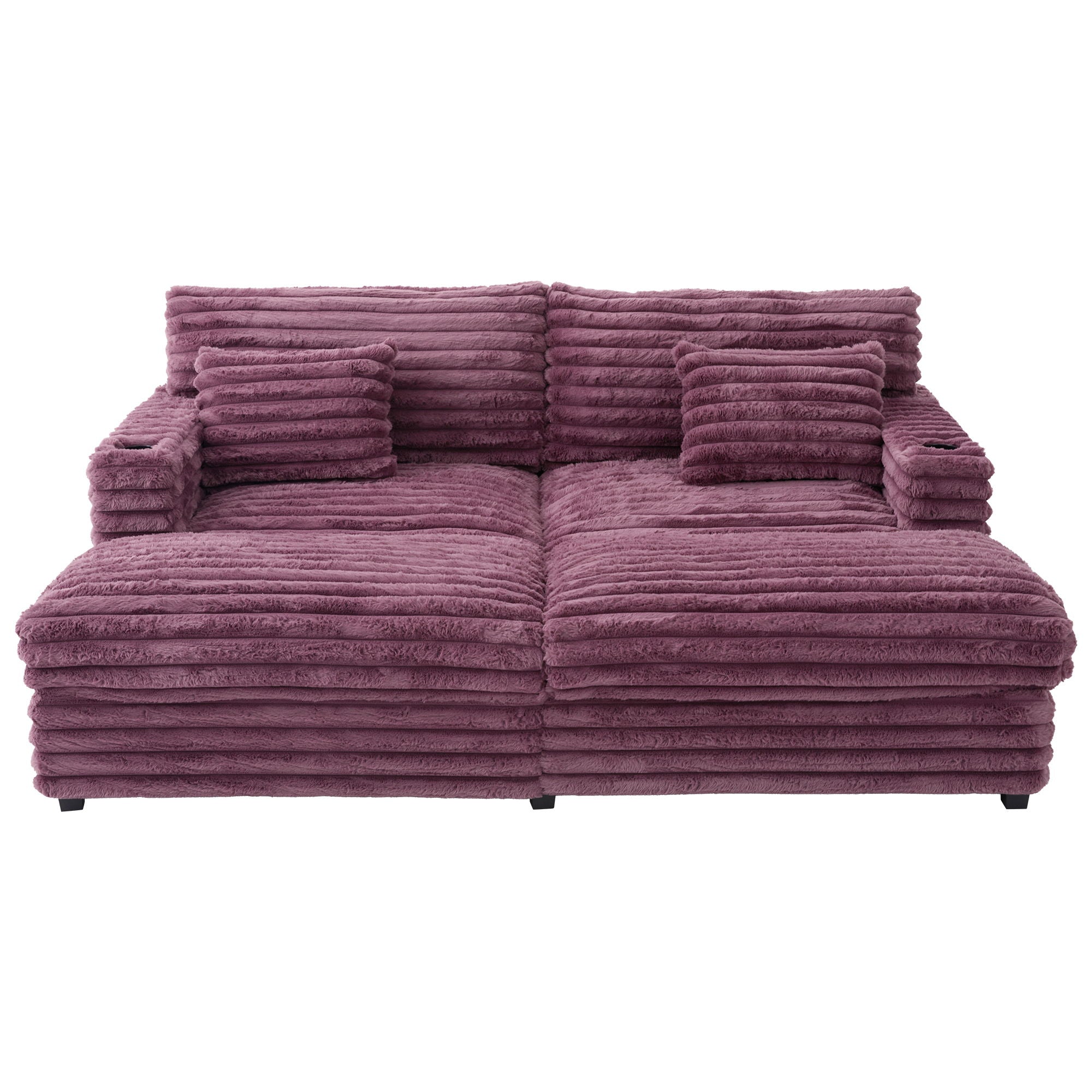 Oversized Double Chaise Lounge Sofa With USB Ports And Cup Holders