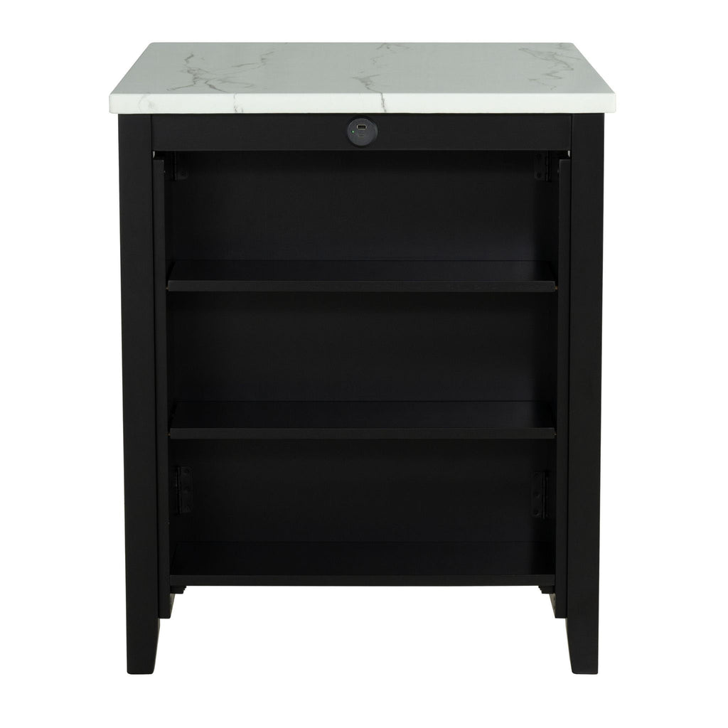 Dining Table Set With Storage Shelves, 3 Piece With 2 Stools - Black / Ivory / White