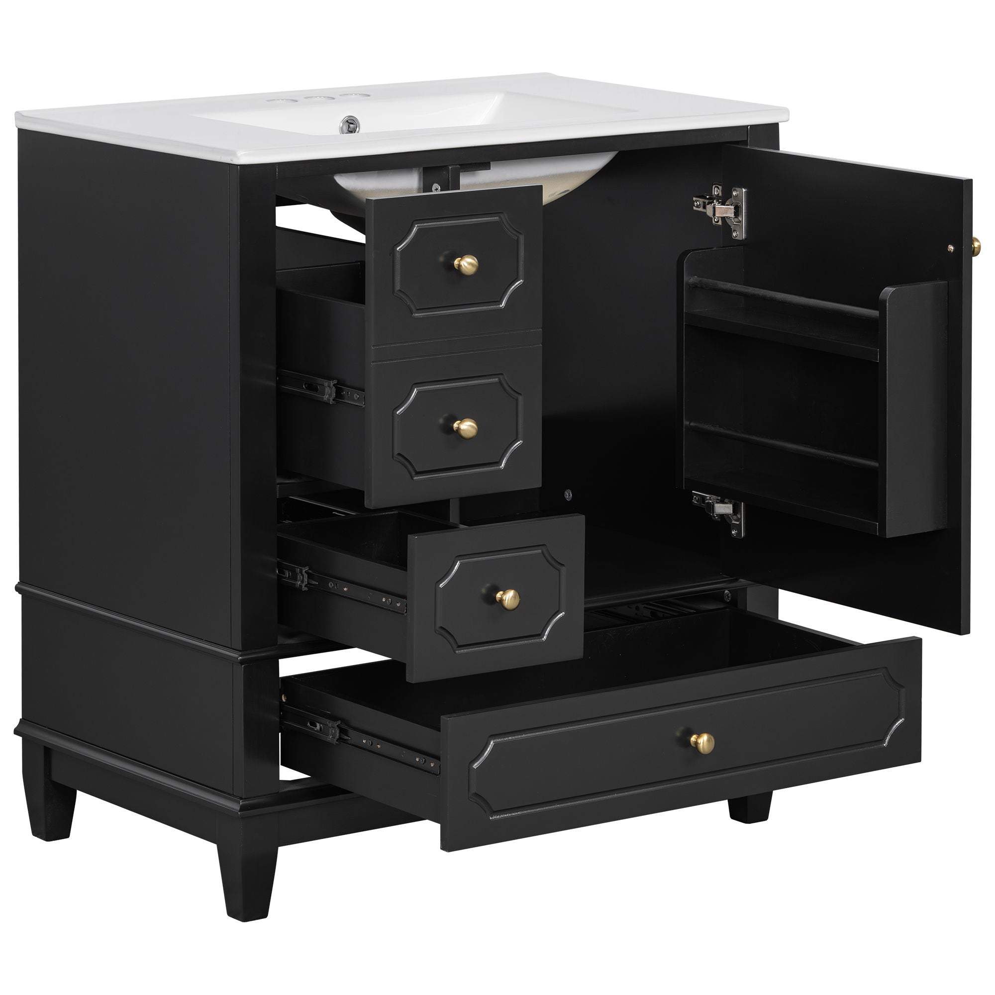 Bathroom Vanity With Sink, Freestanding Vanity Cabinet With Ceramic Basin, Soft Close Door, 3 Drawers