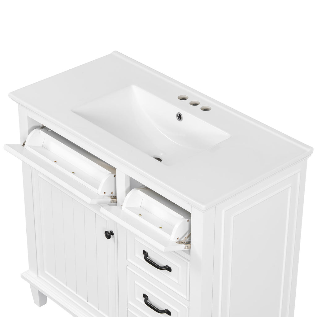 Modern Bathroom Vanity With Sink Top, Flip Drawers, Adjustable Shelf