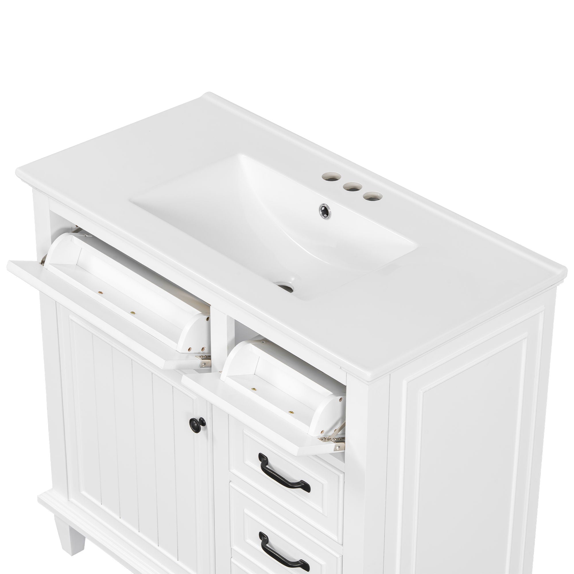 Modern Bathroom Vanity With Sink Top, Flip Drawers, Adjustable Shelf
