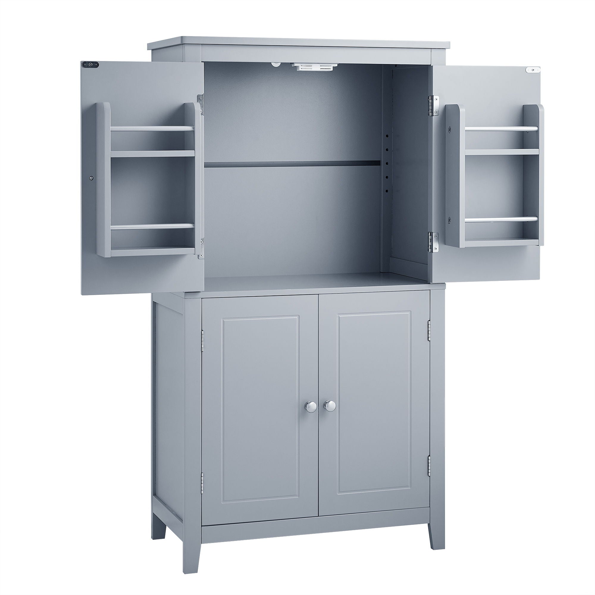 Elegant Bathroom Floor Storage Cabinet With 4 Doors, Adjustable Shelves