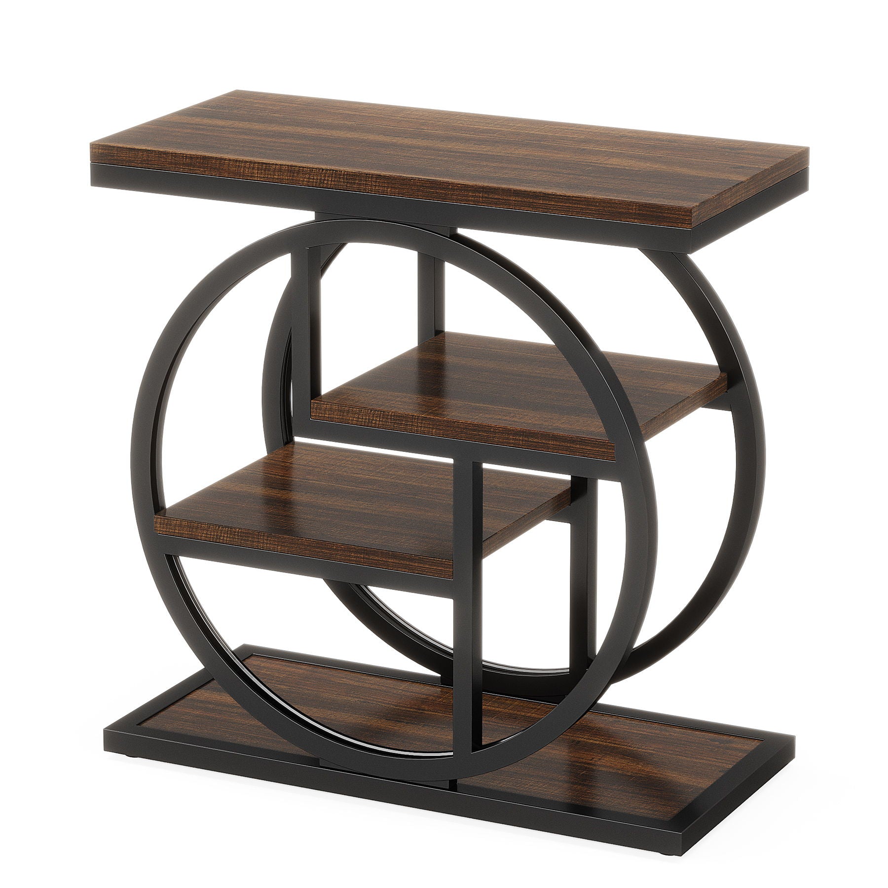 4 Tier Narrow End Table With Storage Shelves For Living Bedroom, Small Spaces - Rustic Brown