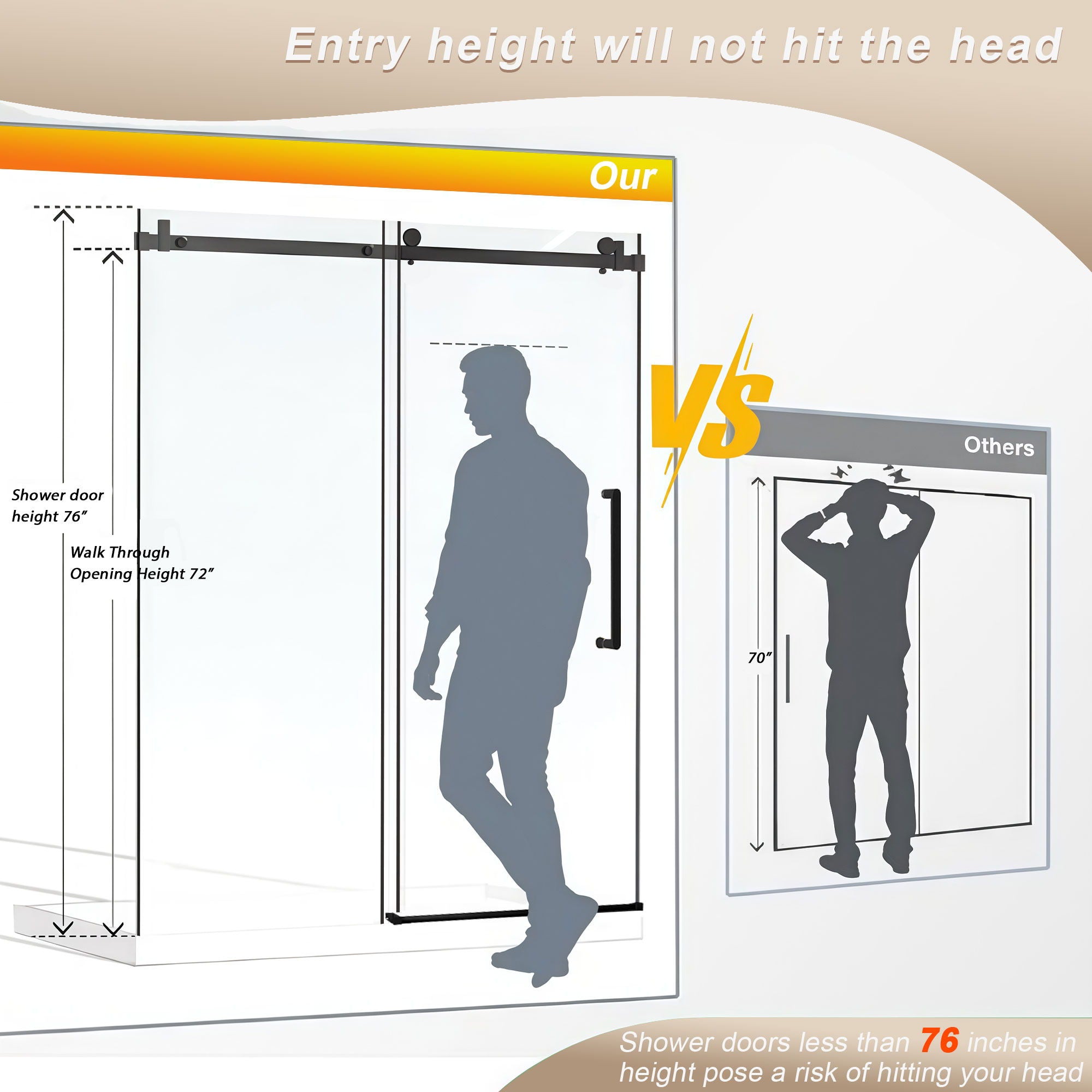 Frameless Single Sliding Shower Door With Handle And Square Tube Track