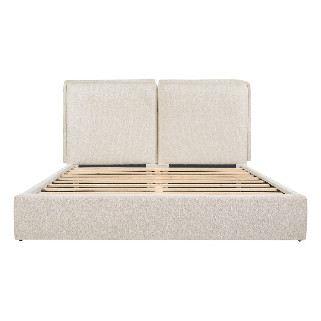 Double Pillow Upholstered Headboard, Skin Friendly Textured Fabric , Queen - Beige