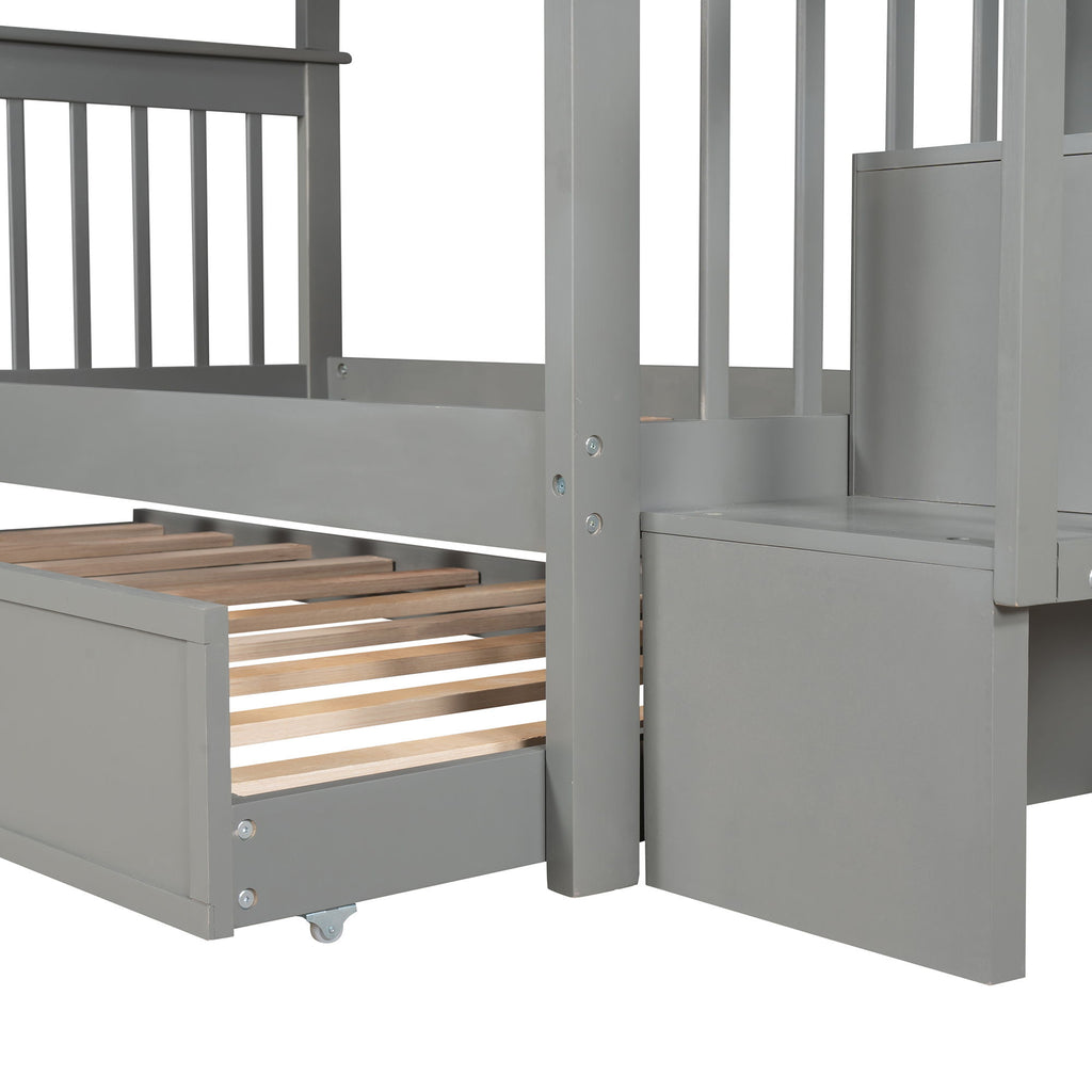Stairway Bunk Bed & Storage And Guard Rail For Bedroom