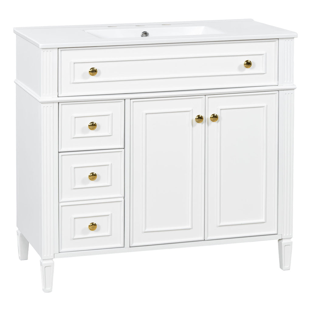 Bathroom Vanity With Sink, 3 Drawers & 2 Doors
