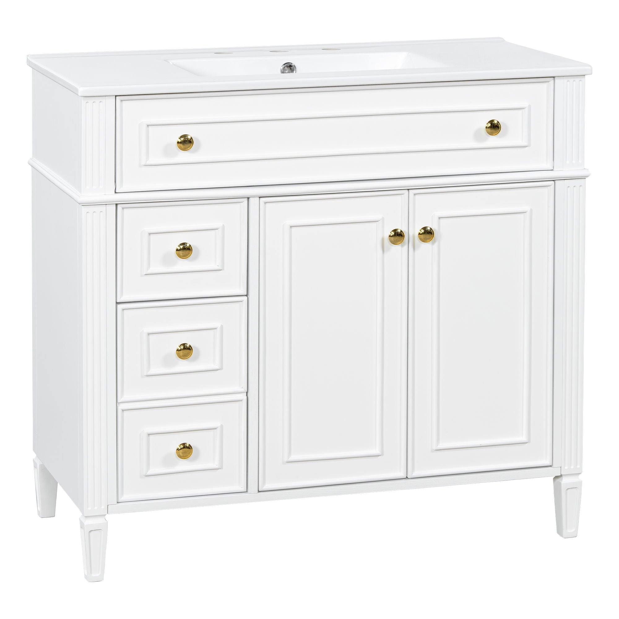 Bathroom Vanity With Sink, 3 Drawers & 2 Doors