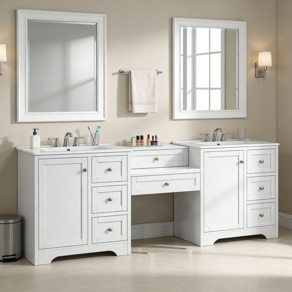 Double Sink Bathroom Vanity With Countertop, 2 Ceramic Sinks, 6 Drawers, Soft Close Design