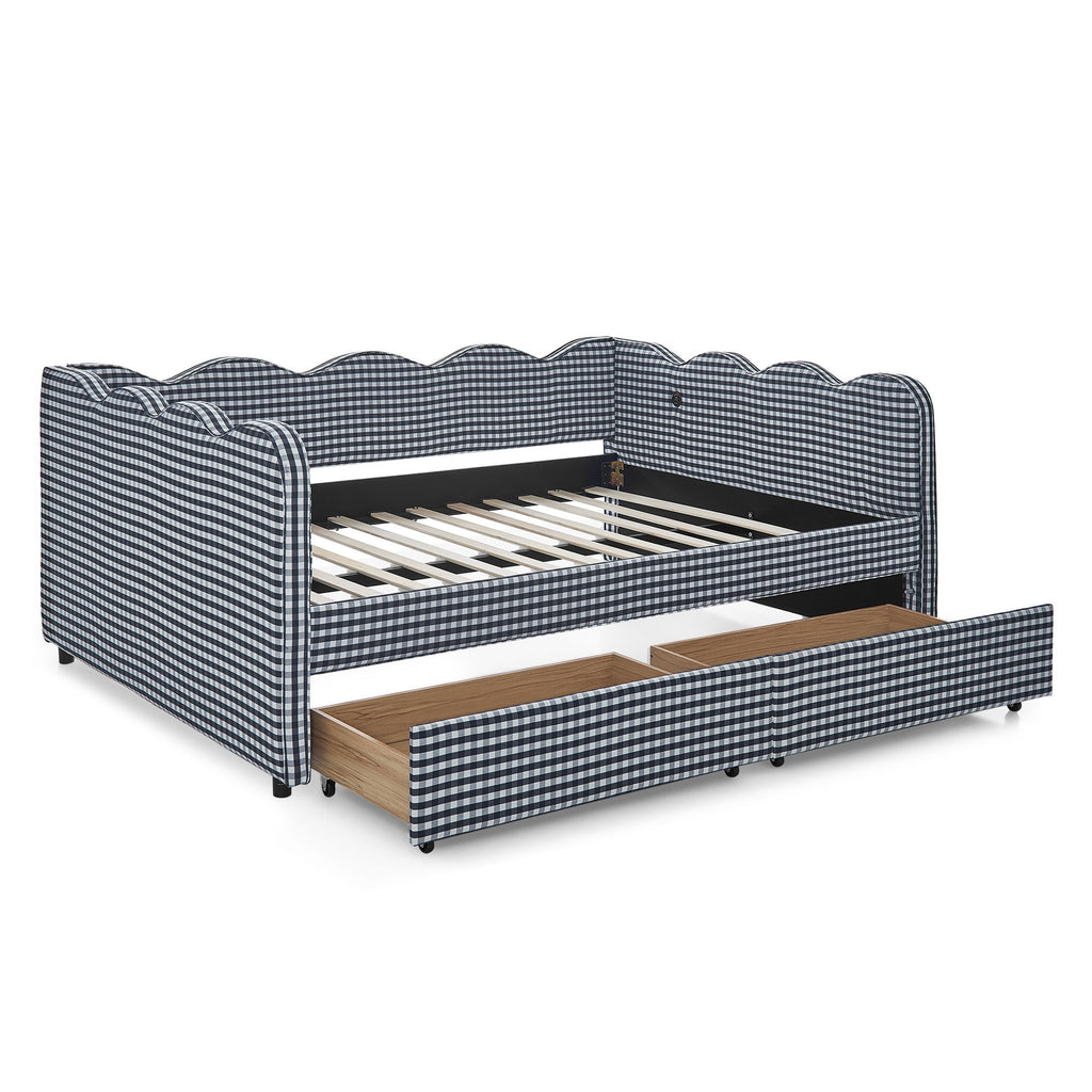 Gingham Daybed & USB Charging Port, Wave-Shaped Design