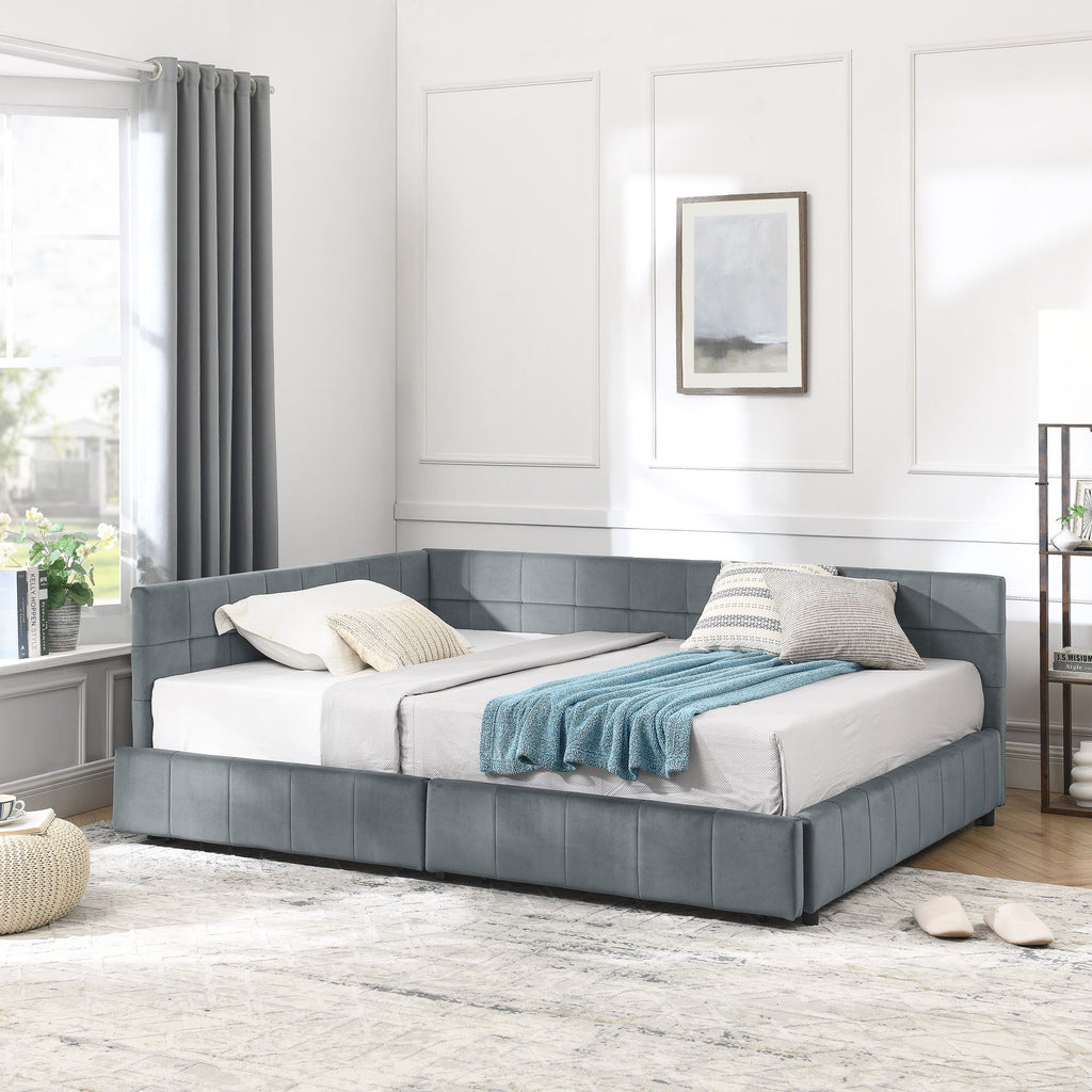 Elegant Storage Upholstered Tufted Bed Frame With Backrest And Armrests