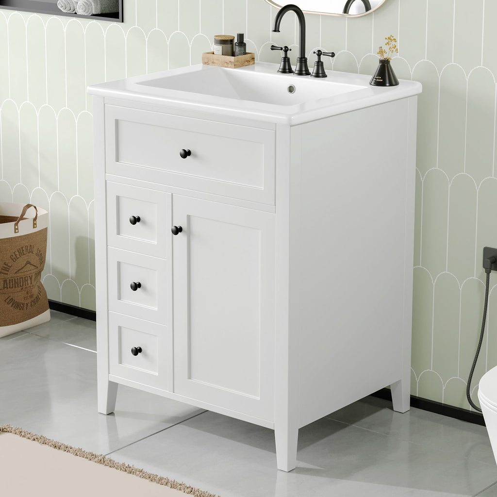 Bathroom Vanity With Sink, 3 Drawers & Cabinet With Adjustable Shelves