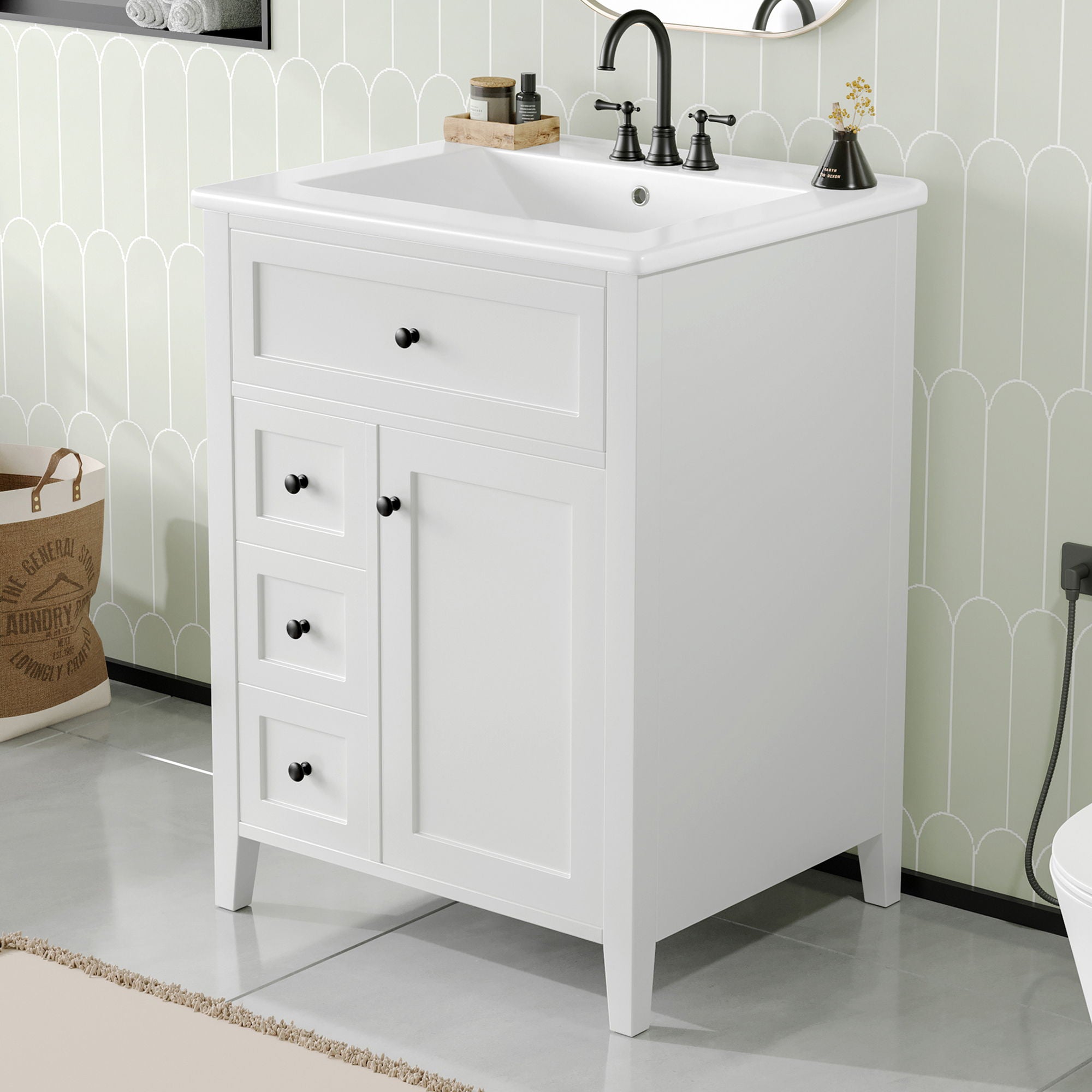 Bathroom Vanity With Sink, 3 Drawers & Cabinet With Adjustable Shelves