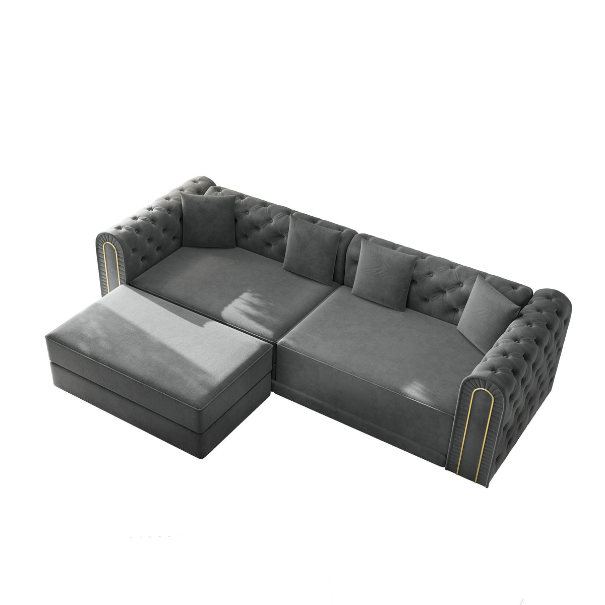 3-In-1 Convertible Sleeper Sofa With Movable Ottoman For Living Room