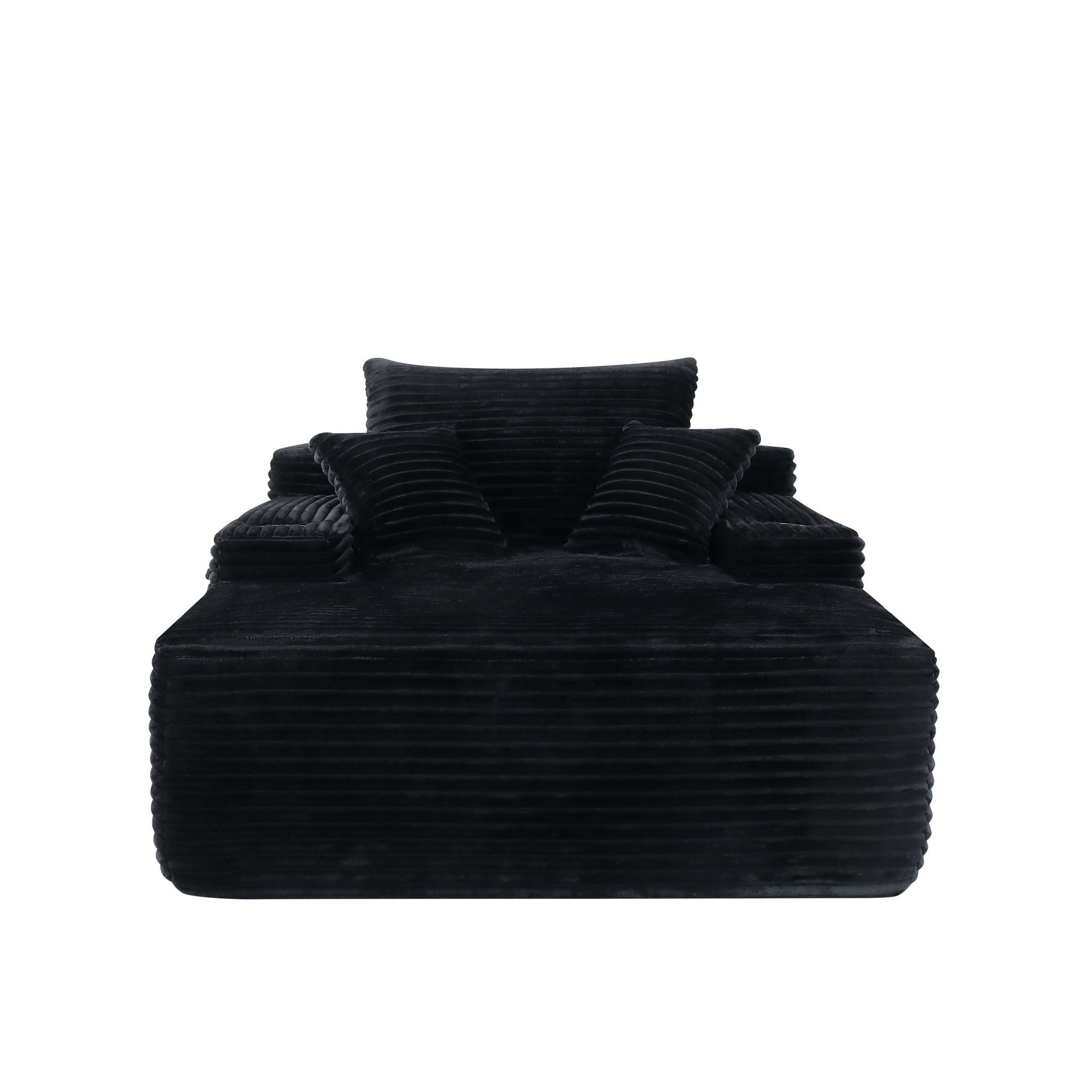 Convertible Chaise Lounge Chair With Wide Armrest & Throw Pillows - Black