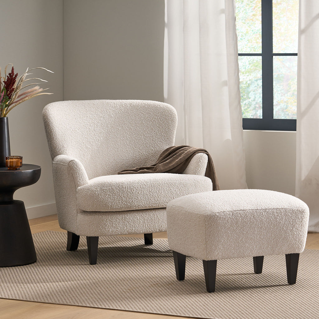 Boucle Fabric Upholstered Living Room Set With Tapered Legs - Cream - Cream