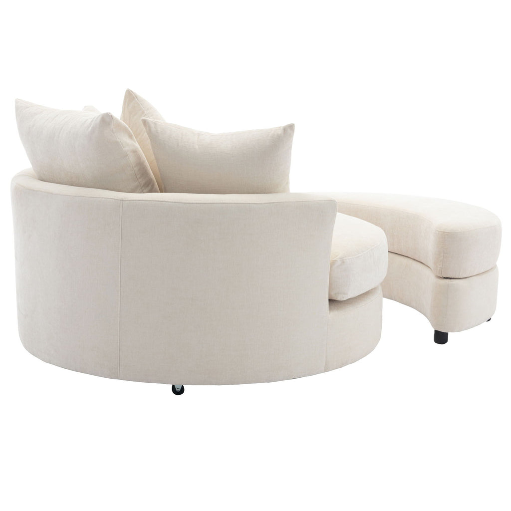 360° Swivel Accent Barrel Chair With Storage Ottoman & 4 Pillows, Modern Leisure Chair Round Accent For Living Room
