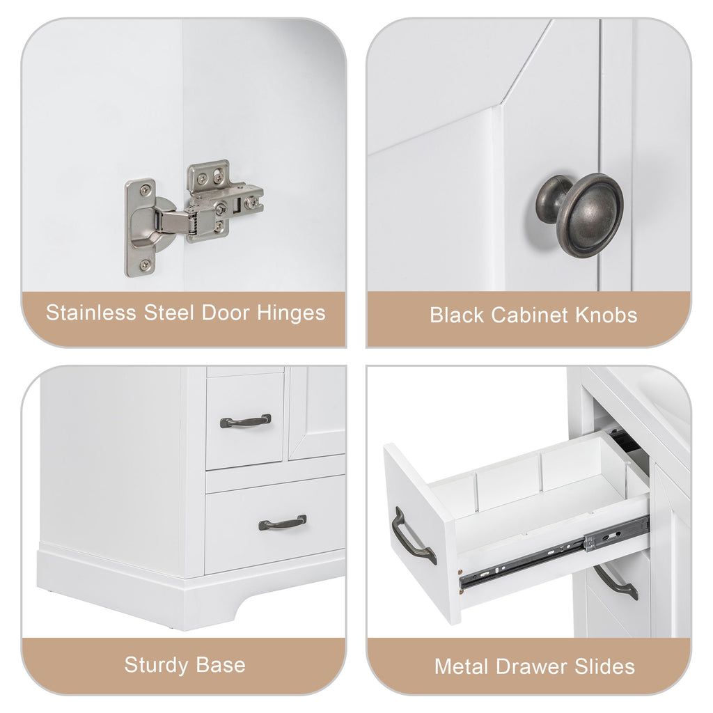 Modern Bathroom Vanity Base Only, 6 Drawer Storage With Adjustable Shelf