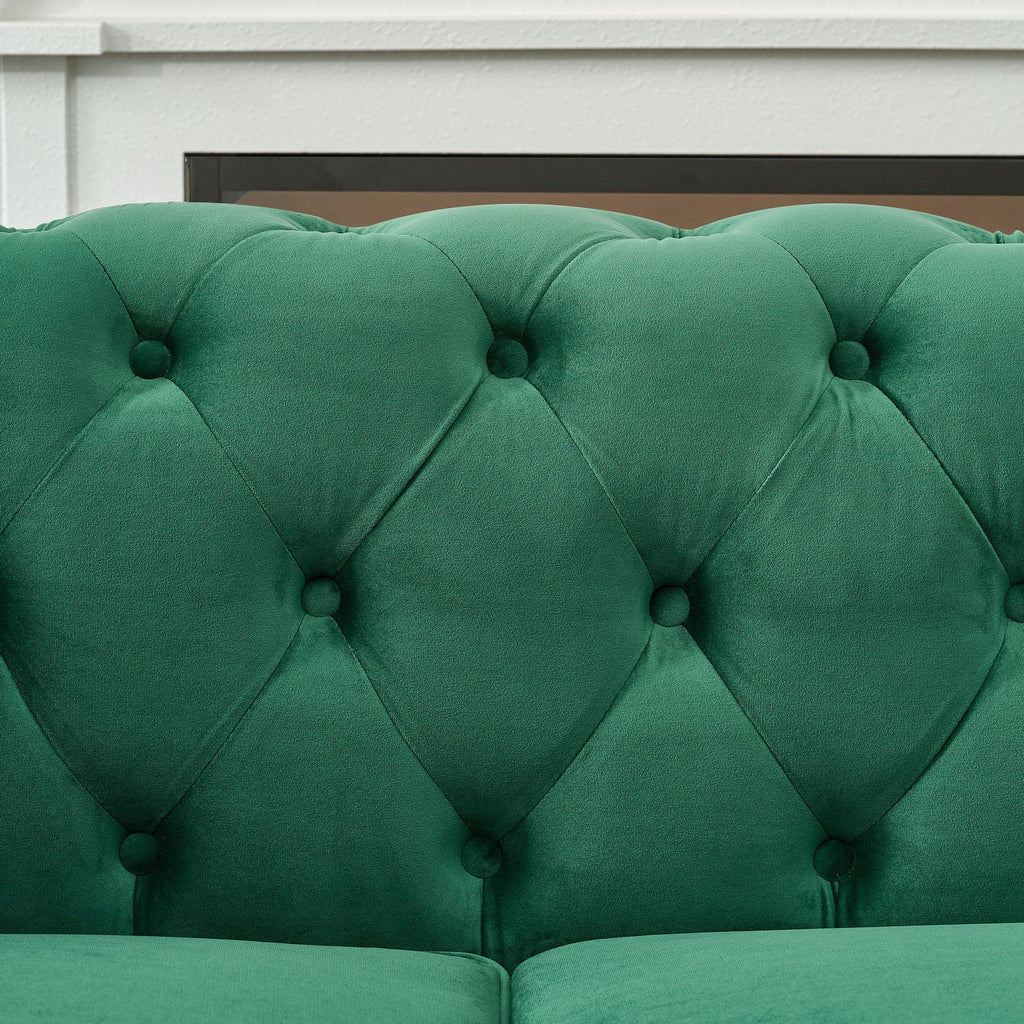 Chesterfield Fabric Sofa With Roll Armrest And Nailhead, Mid Century 2 Seater Couch