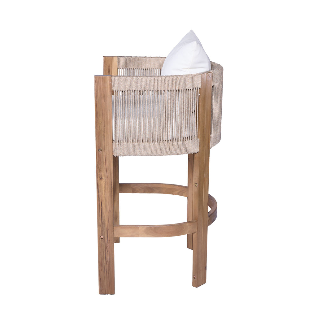 Modern Matera Barstool (Set of 2) With Wraparound Back And Rope - Teak / Beige