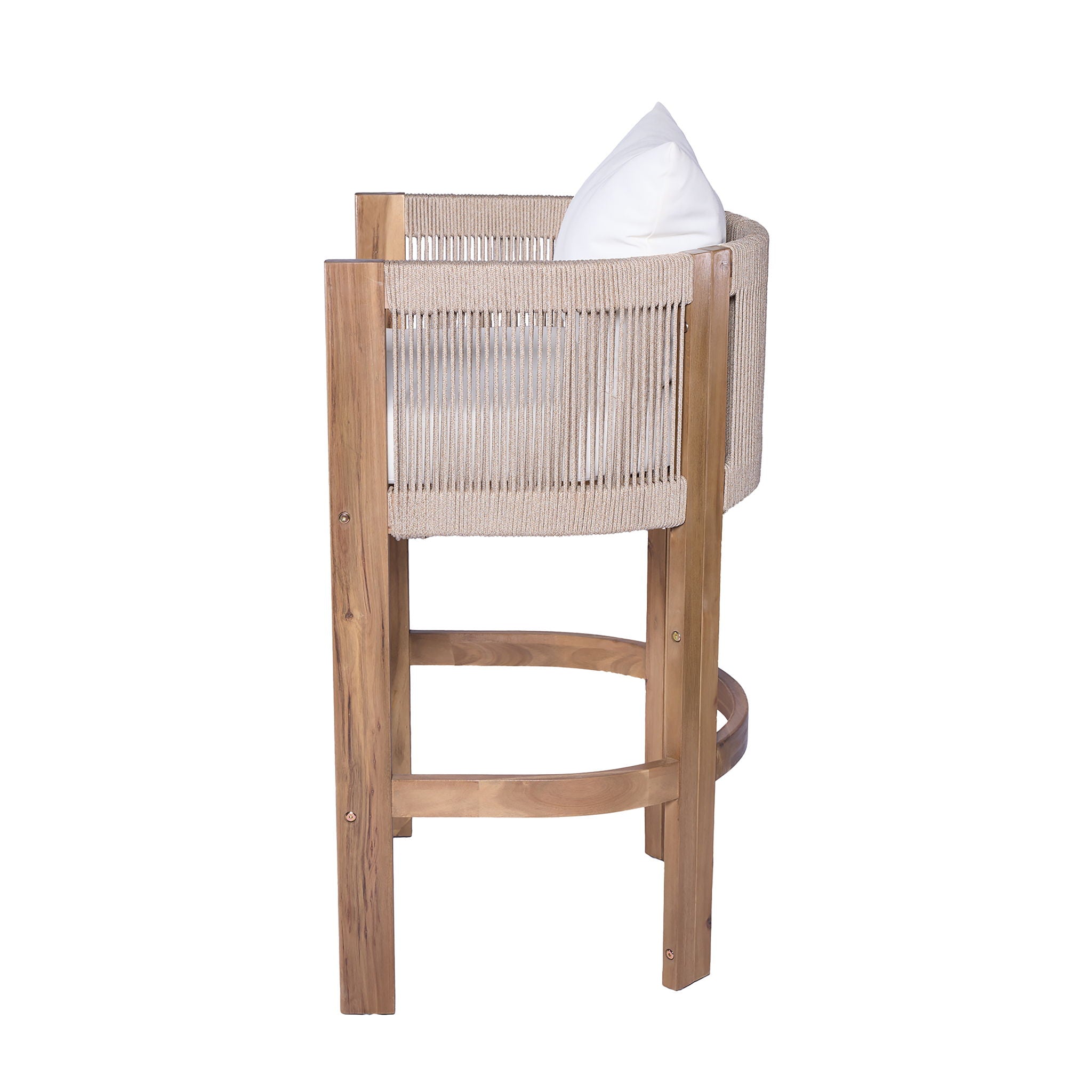 Modern Matera Barstool (Set of 2) With Wraparound Back And Rope - Teak / Beige