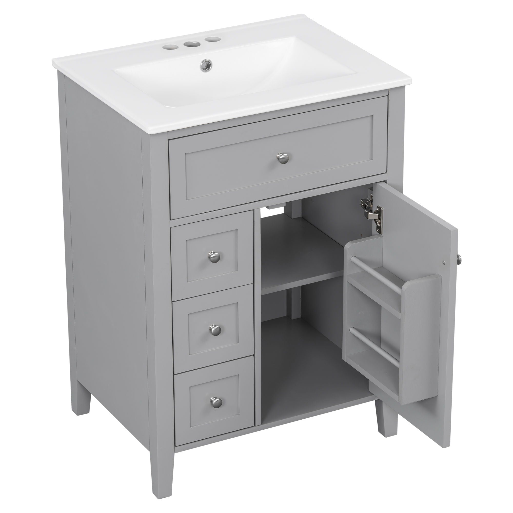 Bathroom Vanity With Sink, 3 Drawers & Cabinet With Adjustable Shelves