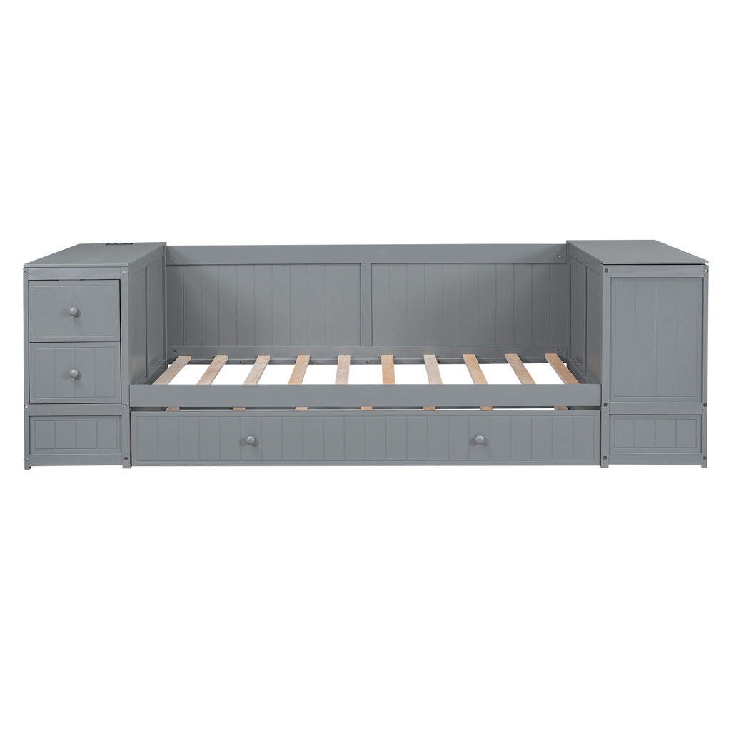 Daybed With Storage Arms, Trundle And Charging Station