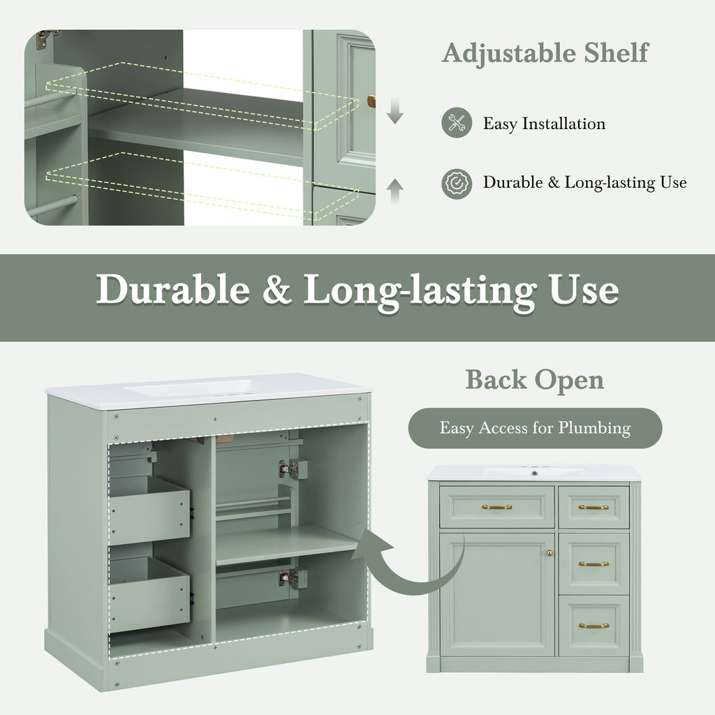 Modern Bathroom Vanity With Sink, 4 Drawers, Soft-Close Door, Adjustable Shelf