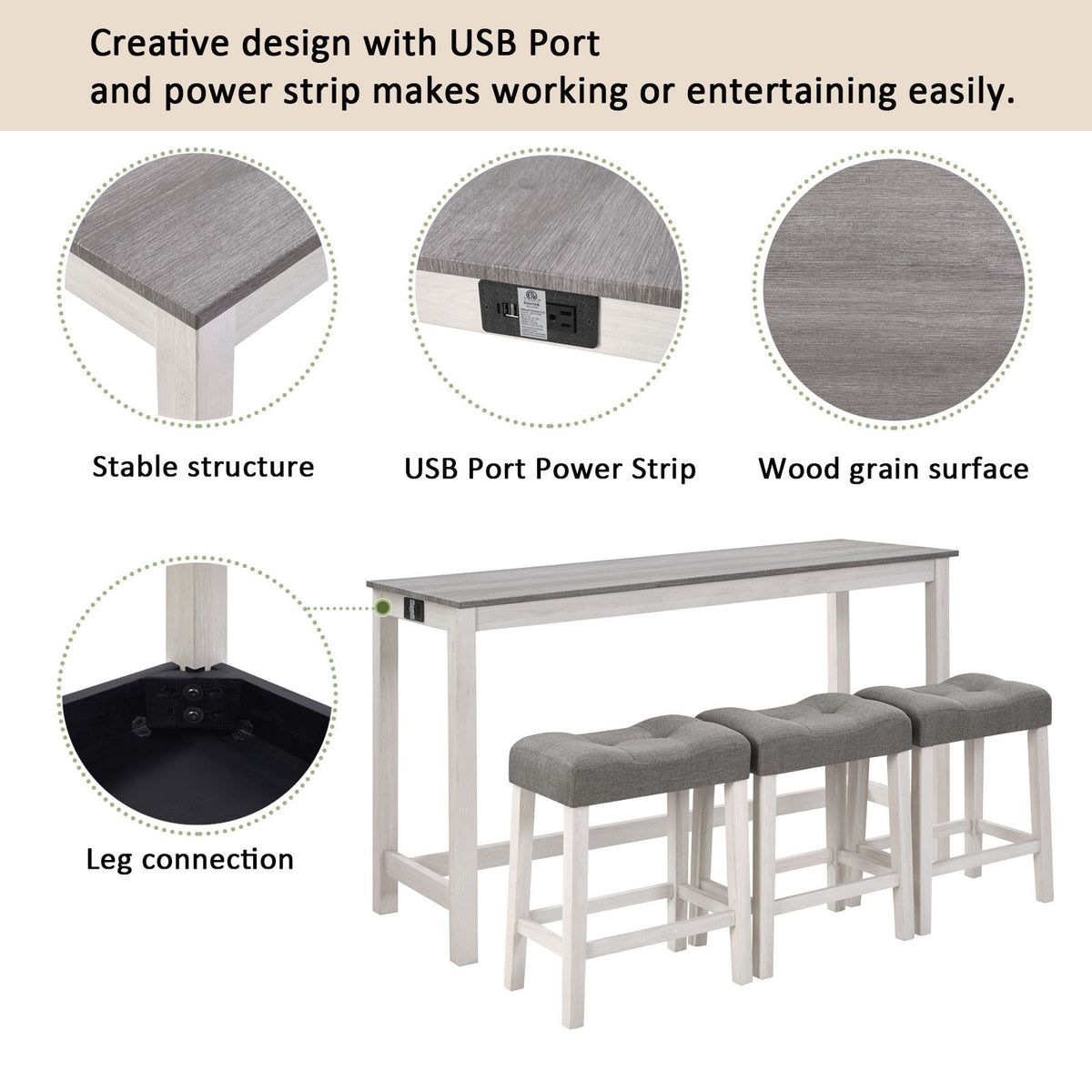 4 Piece Bar Table Set With Power Outlet