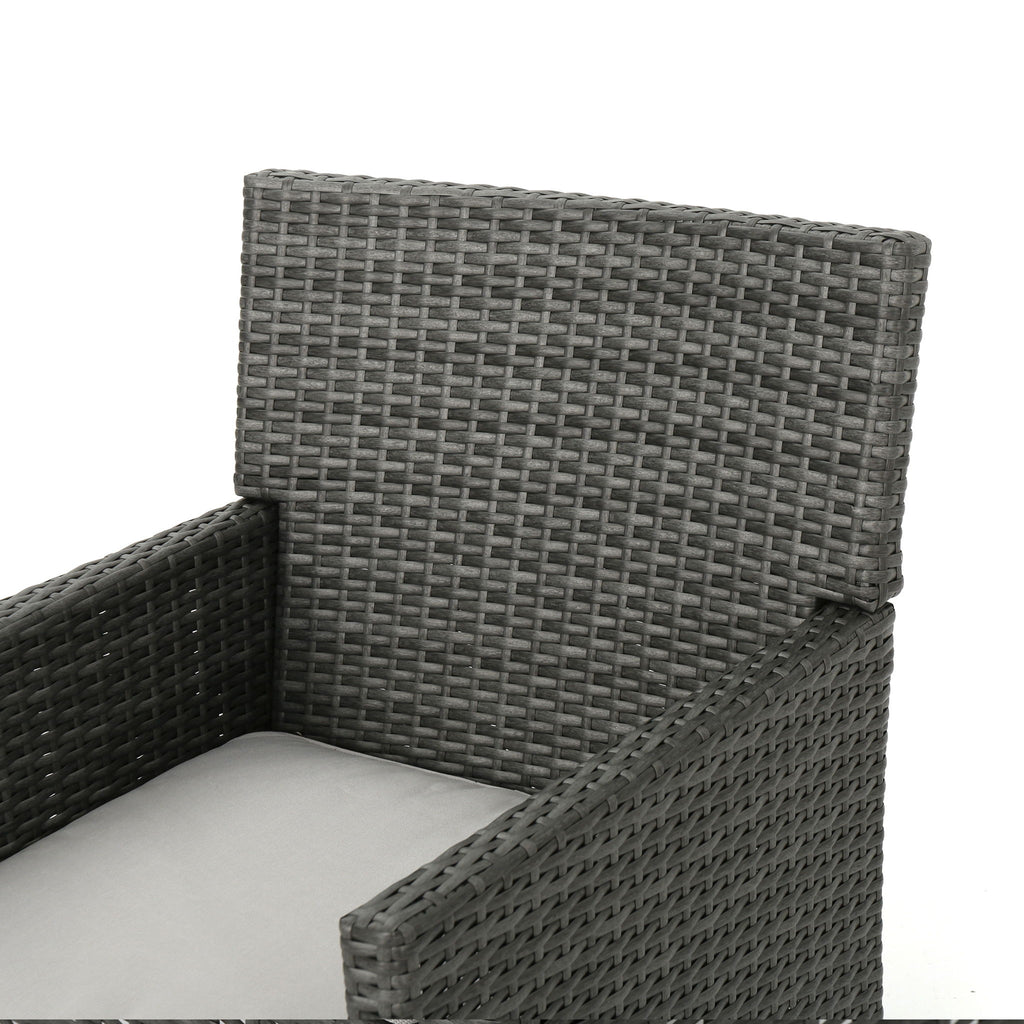 Outdoor Rattan Dining Chair With Straight Legs And Sloped Arms
