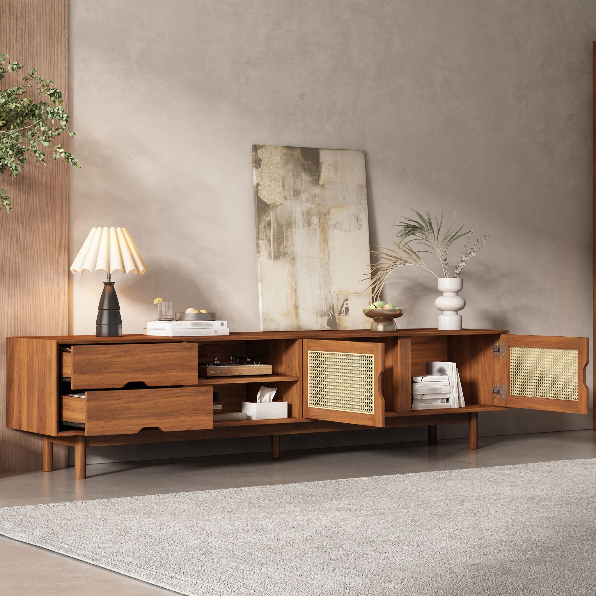TV Stand For TVs Up To 85", Media Console With 2 Drawers - Walnut