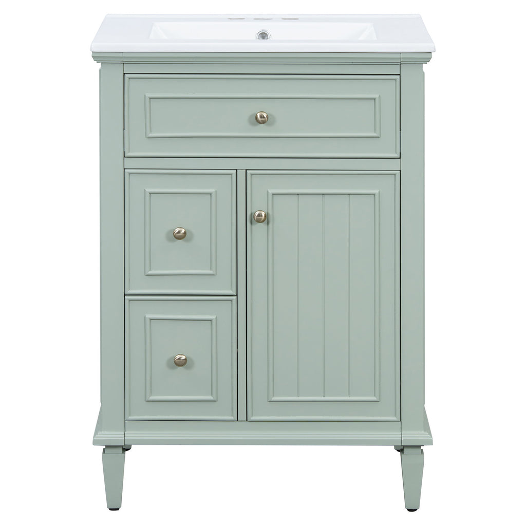 Modern Bathroom Vanity With Sink, Adjustable Shelf, 1 Flip Drawer & 2 Drawers