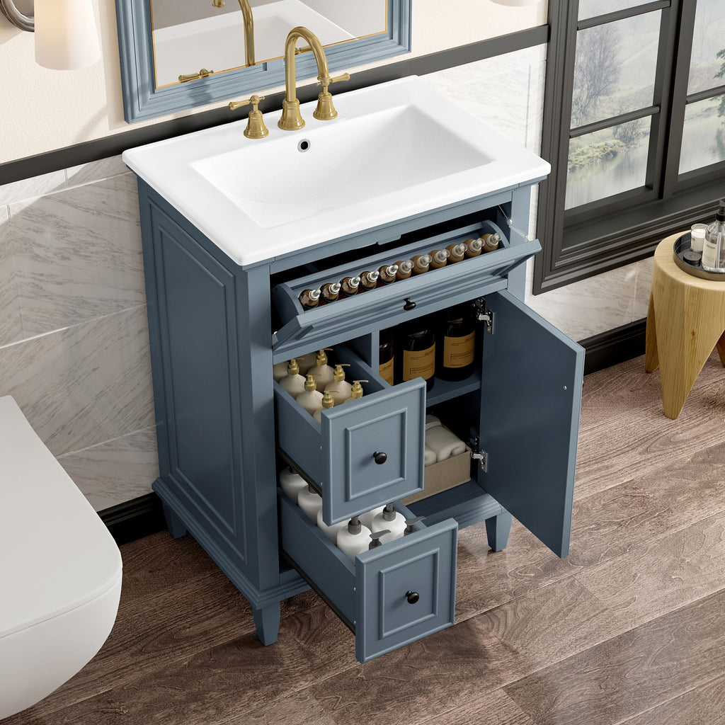 Modern Bathroom Vanity With Sink, Adjustable Shelf, 1 Flip Drawer & 2 Drawers