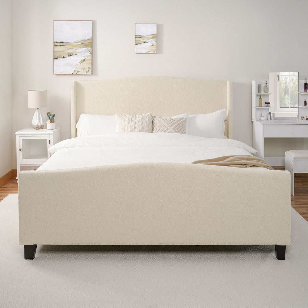 Platform Bed Frame With Tall Headboard And High Footboard
