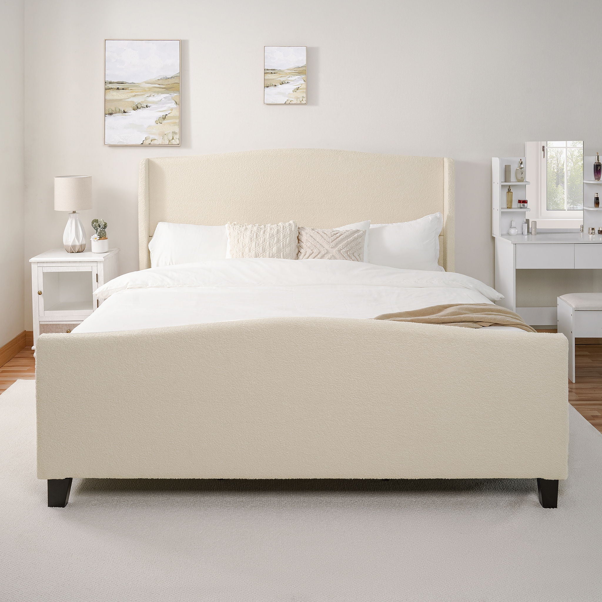 Platform Bed Frame With Tall Headboard And High Footboard