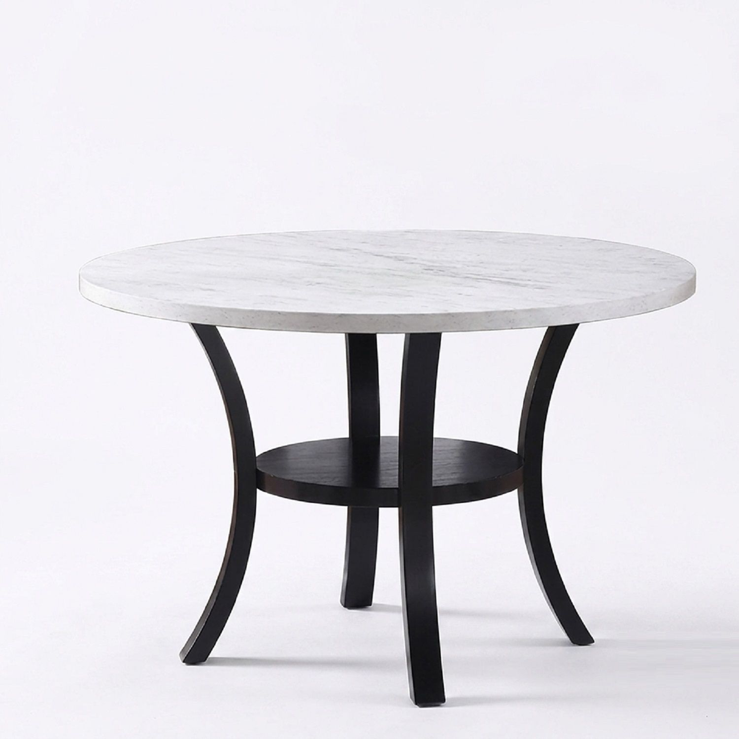 Round Dining Table With Open Bottom Shelf - Black / White