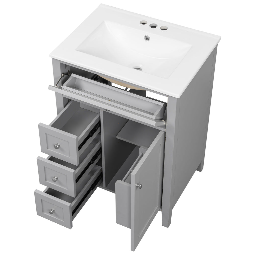 Bathroom Vanity With Sink, 3 Drawers & Cabinet With Adjustable Shelves