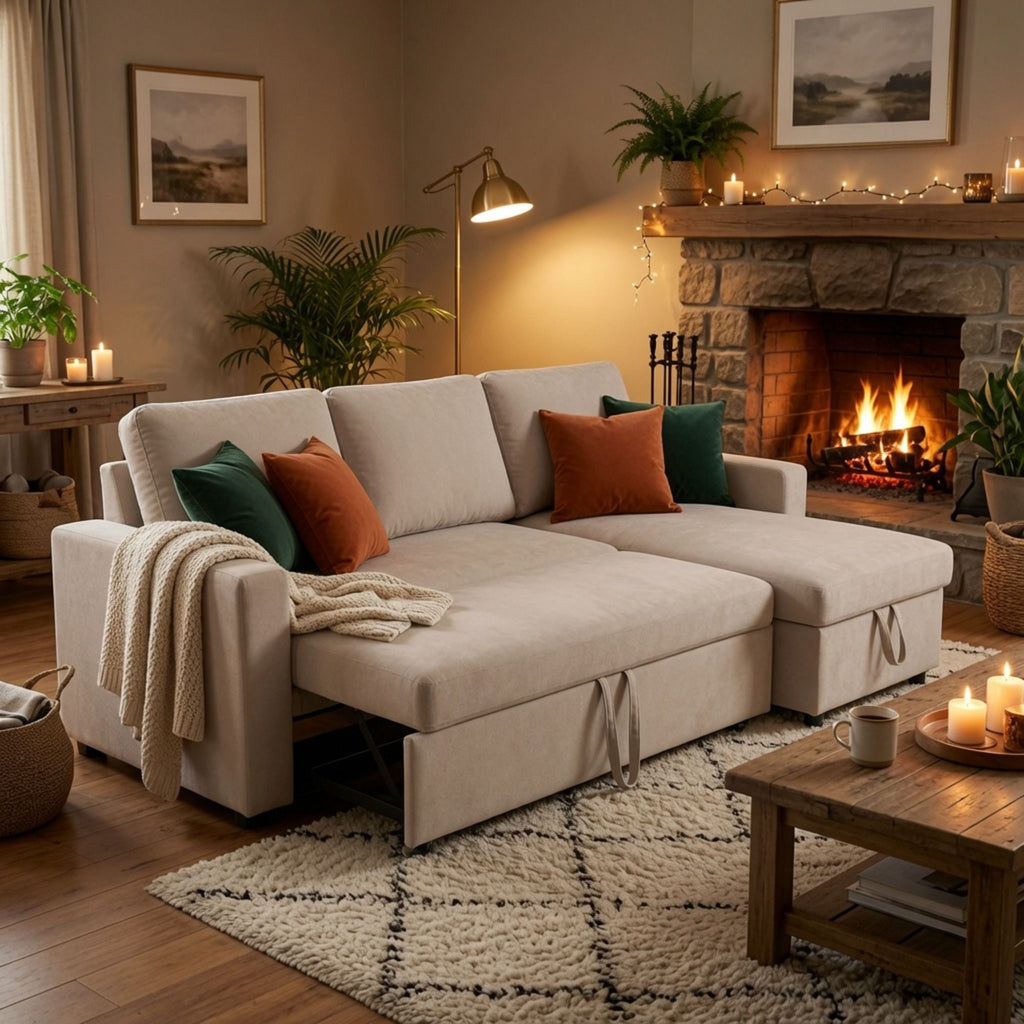 L - Shaped Convertible Sofa Bed With Storage Chaise