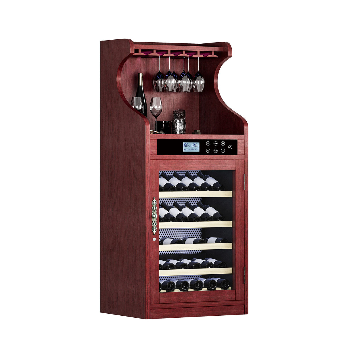 Wine Cooler Cabinet With Touch Control, 43 Bottle Capacity, Humidity & Temperature Regulation - Cherry