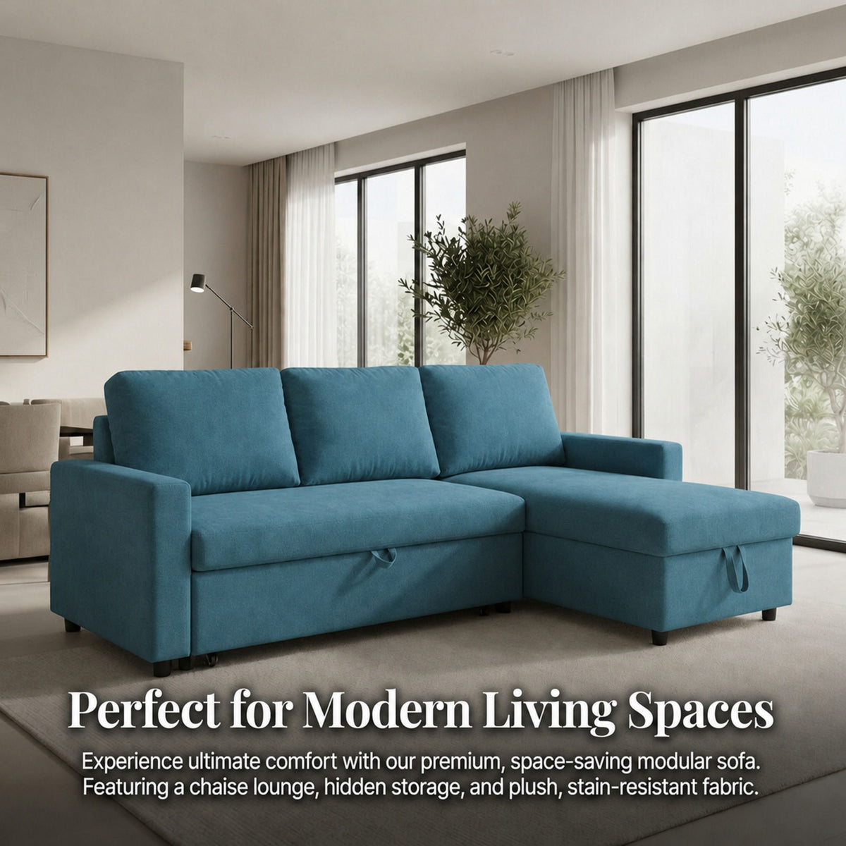 L - Shaped Convertible Sofa Bed With Storage Chaise