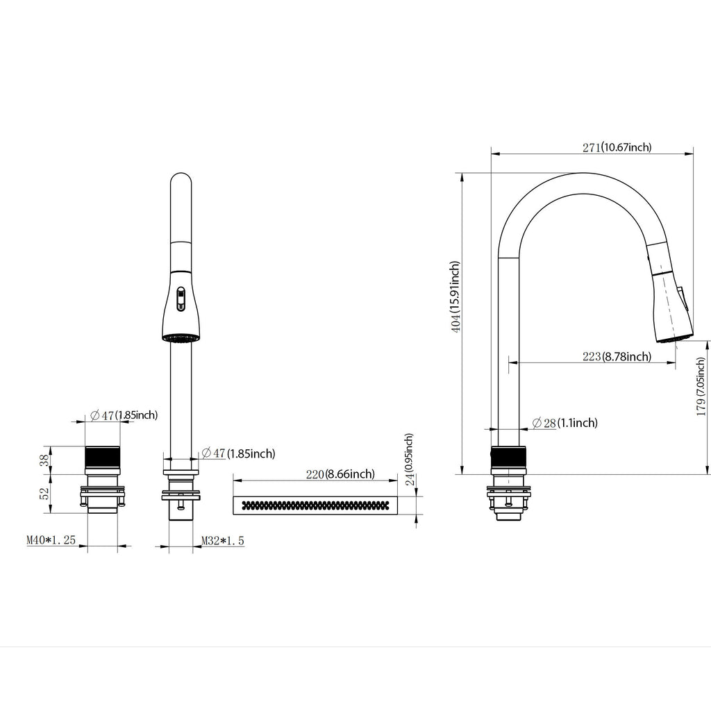 Undermount Stainless Steel Kitchen Sink With Pull Down Faucet & Ledge Workstation