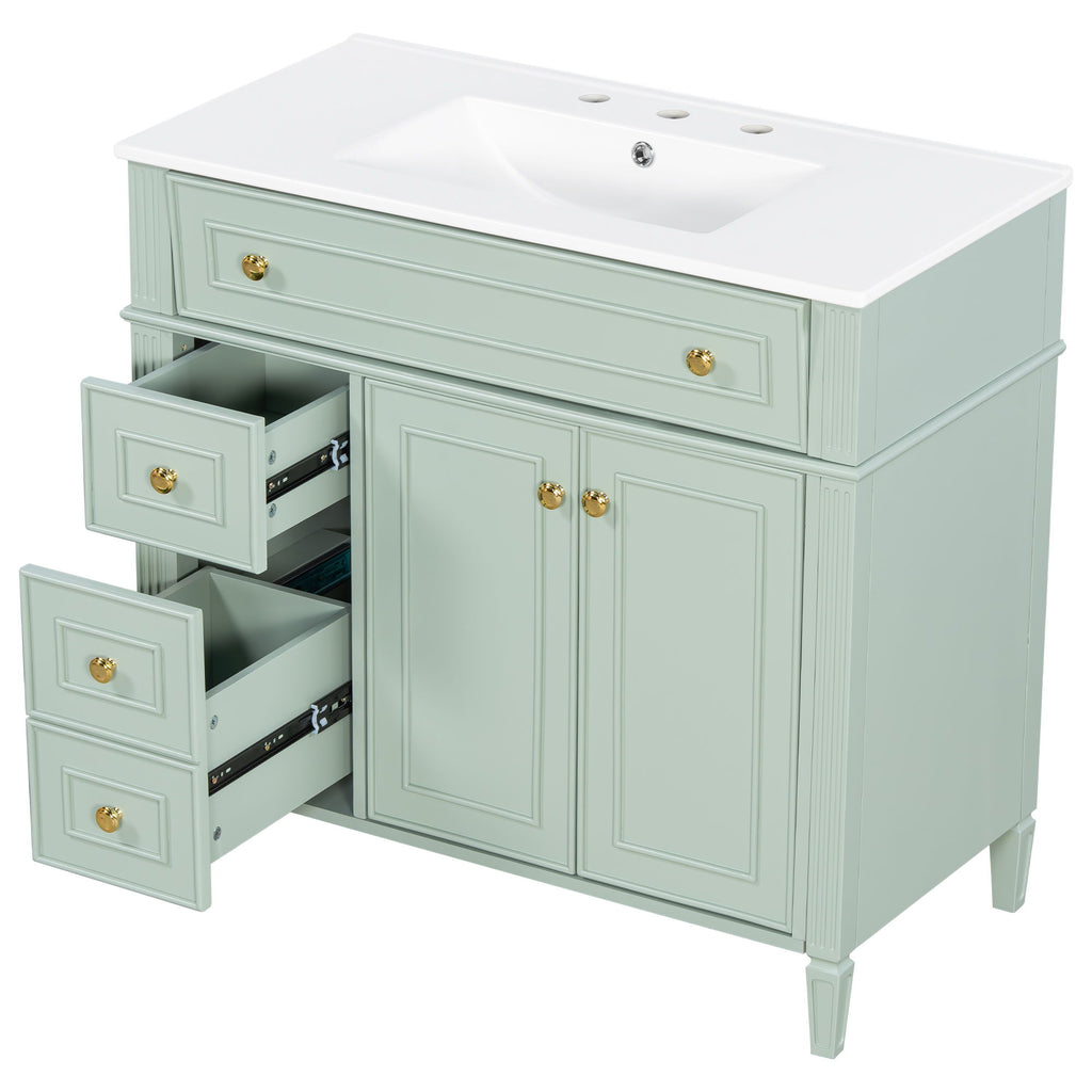 Bathroom Vanity With Sink, 3 Drawers & 2 Doors