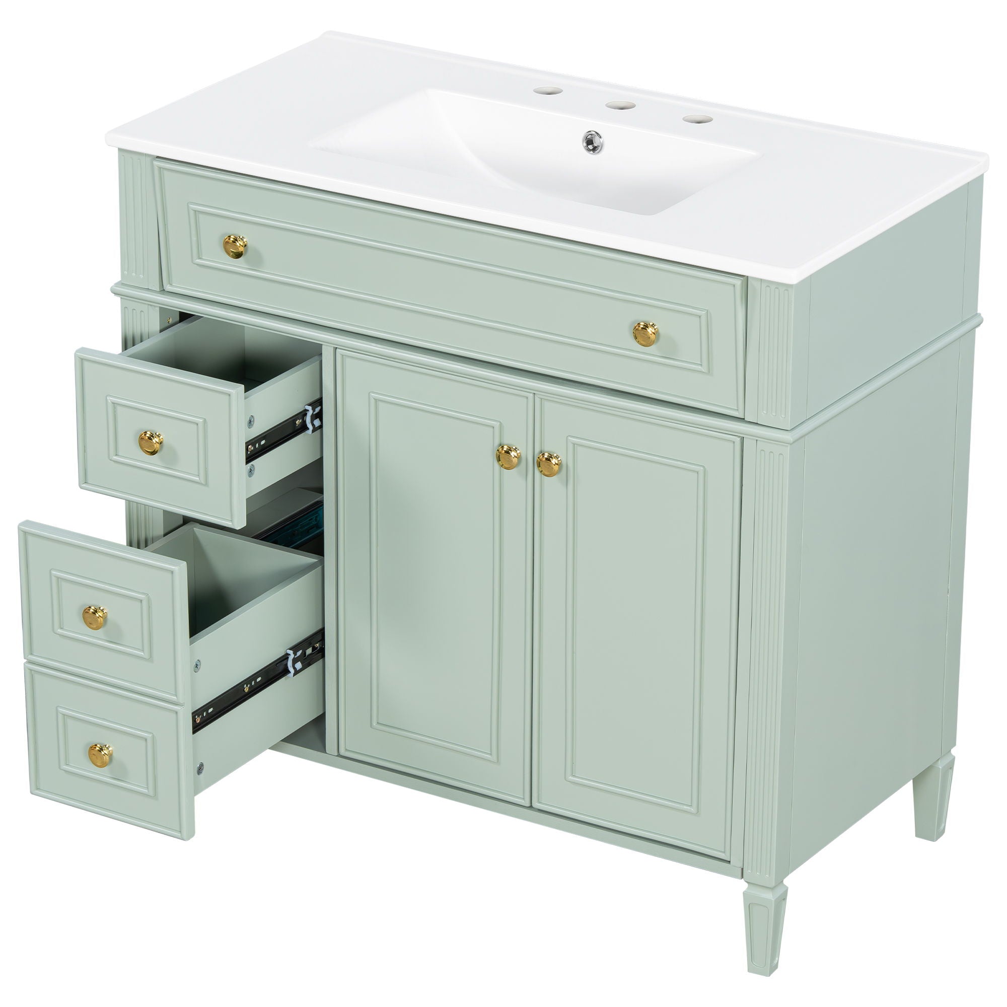 Bathroom Vanity With Sink, 3 Drawers & 2 Doors