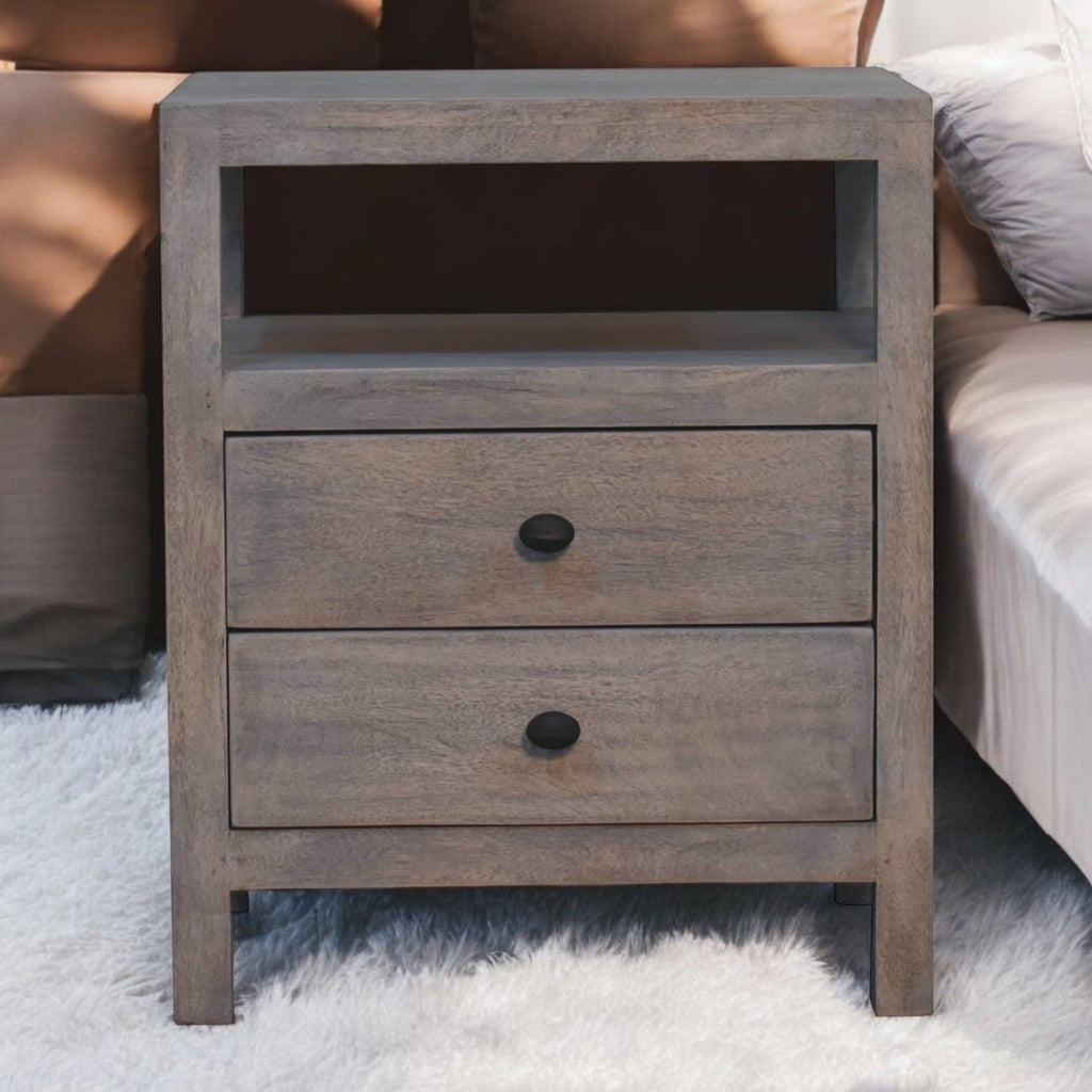 2 Drawer Open Bedside Table - Brown