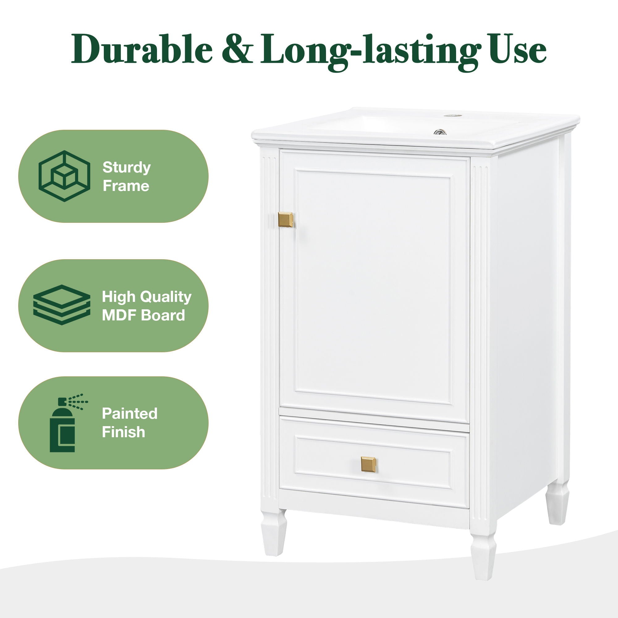 Freestanding Bathroom Vanity With Sink, Soft Closing Door, Drawer Storage - White