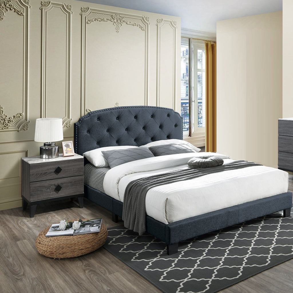 Button Tufted Bed With Nailhead Trim